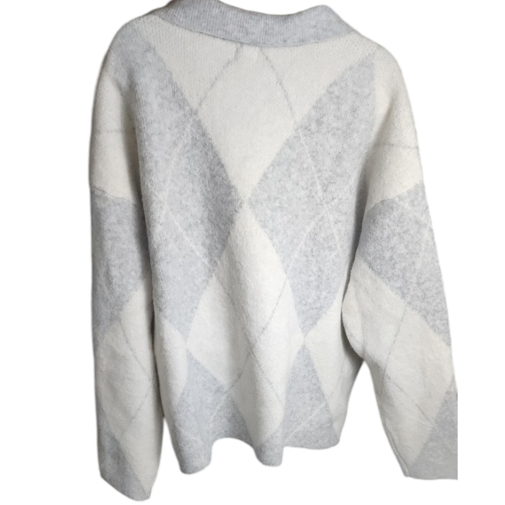 A New Day Womens Grey Cream Argyle Polo Collar V-Neck Sweater 1X NWT - Picture 2 of 10